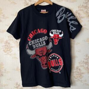 Vintage 90s 1992 Team Rated Chicago Bulls Script Spellout T-Shirt AOP Size M